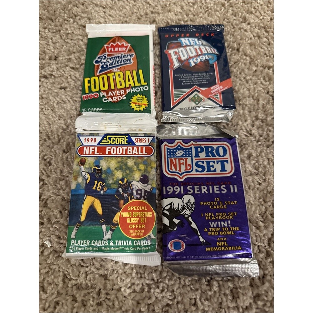 NEW Lot Of 4 NFL Football Trading Cards Fleer Upper Deck 1990 1991 Trivia Cards